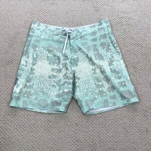 AFTCO Mens Fishing Board Shorts Size 38 Mint Green Grey Camo Digital Scale Print